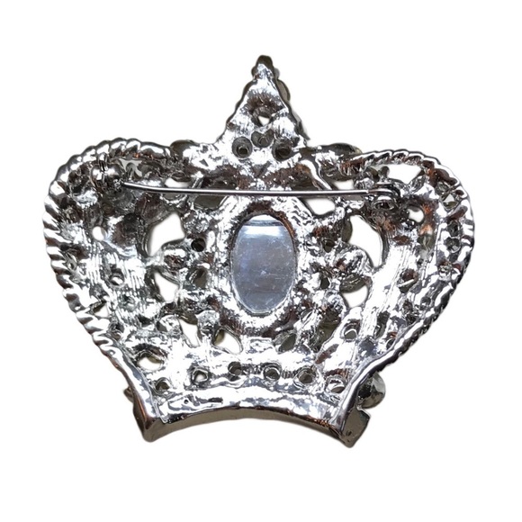 Vintage crown brooch large clear rhinestone queen royalty cabochon bling sparkly - Picture 5 of 13